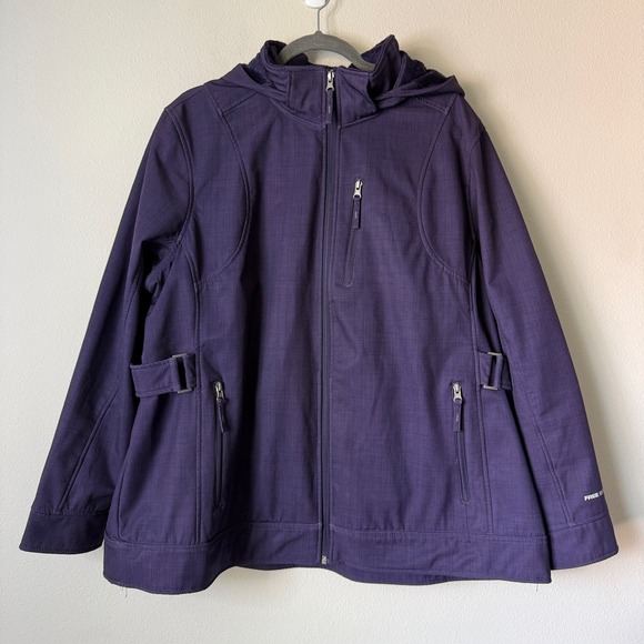 Free Country Jackets & Blazers - Free Country Womens 2X Purple Hooded Softshell Jacket Faux Fur Fleece Lined Zip
